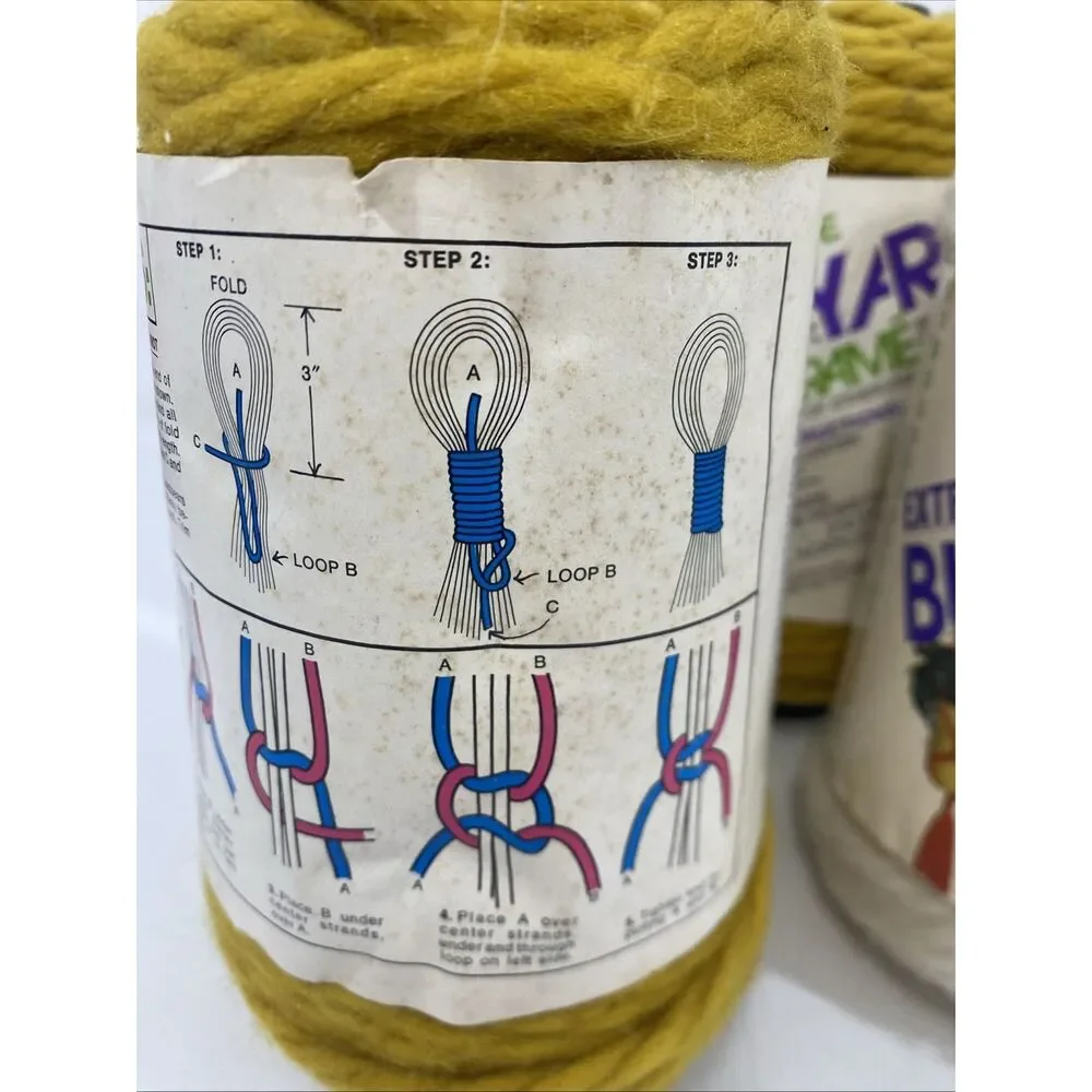 Vintage Lot Of (4)‎ Malina Acrylic Extra Bulky Yarn For Macrame Yellow & White